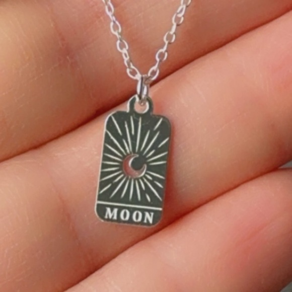 Sterling Silver Celestial Moon Tag Necklace – Dainty Minimalist Pendant - Picture 5 of 11